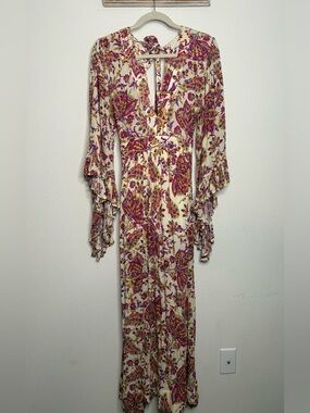 Bohemian Floral Maxi Dress in Cream and Pink